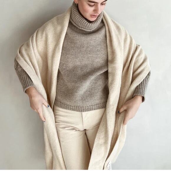 Lauren Manoogian Felt Wide Scarf Baby Alpaca Merino Alabaster Beige Ecru BN $370 - Picture 2 of 12